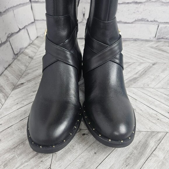 INC Black Leather Riding Boots With Buckle Detail Studded Sole Womens 7M New - Picture 4 of 16